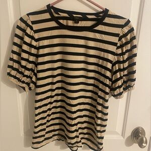 J. Crew Stripes Black and Cream Puffy Blouse